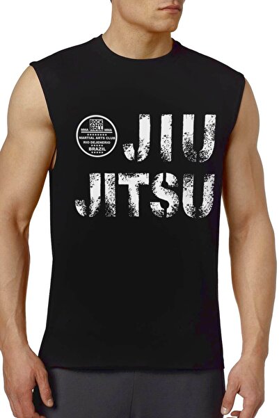 ROCKANDROLL ذراع جيو جيتسو بلاك كت | تي شيرت رجالي مطبوع بدون أكمام | رياضي