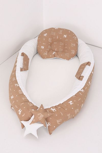 Umaybebek Babynest، سرير نوم للأطفال 0-2 سنة - نمط قطة بني