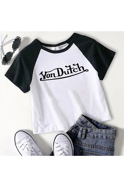 Touz Eysa Von Dutch cu mâneci raglan cu imprimeu, crop alb