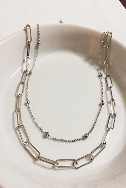 SEVİLLE AKSESUAR Ataç Ve Top Zincir Çiftli Kolye