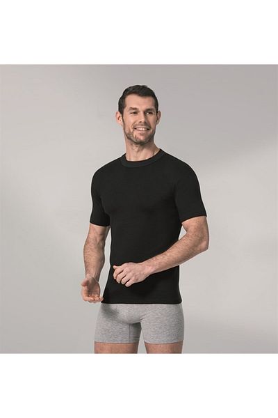 Namaldı 12 Pack Men's Undershirt Athlete Zero Round Neck Short Sleeve Rib Black
