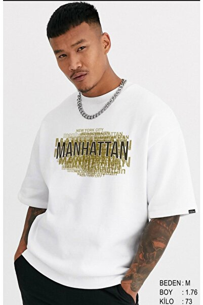machiavelli Tricou supradimensionat alb cu imprimeu Manhattan