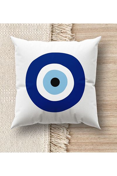 Bk Gift White Throw Pillow with Evil Eye Design, Home Decoration, Decorative