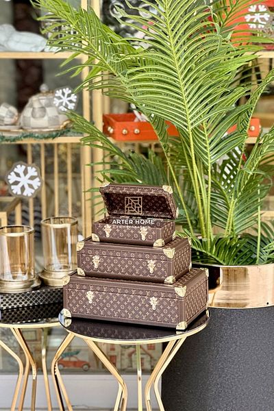 ARTER Home Decorative Lv Pattern Brown 3-Piece Leather Box