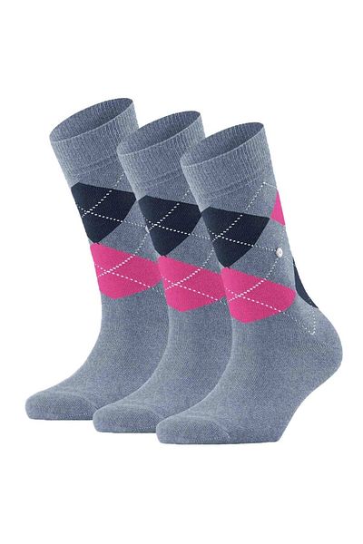 Burlington Damen Socken 3er-Pack – Queen, Kurzstrümpfe, Baumwolle, Rautenmuster, Logo
