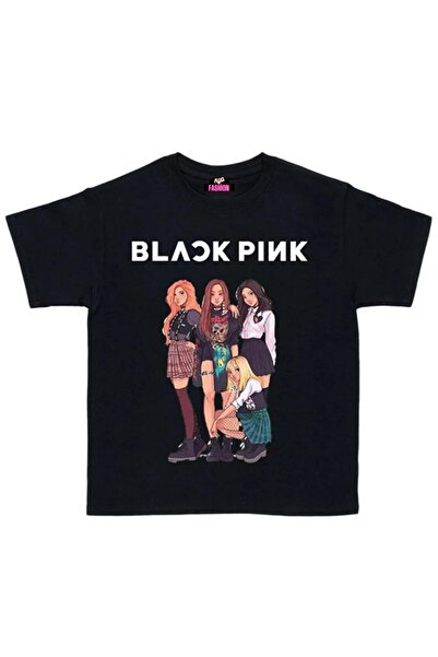 RYO FASHİON Tricou pentru copii Blackpink Group Anime, negru, cu mânecă scurtă