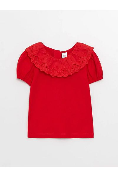 LC Waikiki Crew Neck Short Sleeve Baby Girl T-Shirt with Embroidery Detail