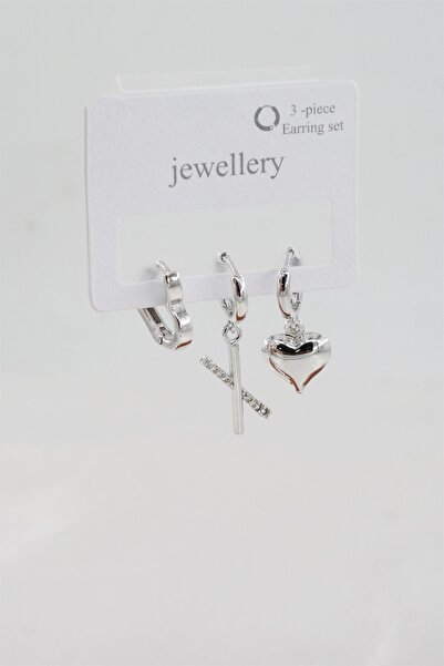 By Zeyna Aksesuar طقم نسائي على شكل قلب من حجر الزركون مكون من 3 أقراط