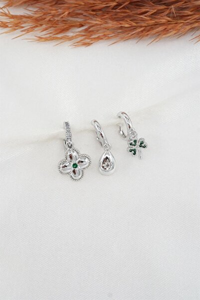 By Zeyna Aksesuar طقم أقراط مكون من 3 قطع من حجر الزركون البرسيم للسيدات