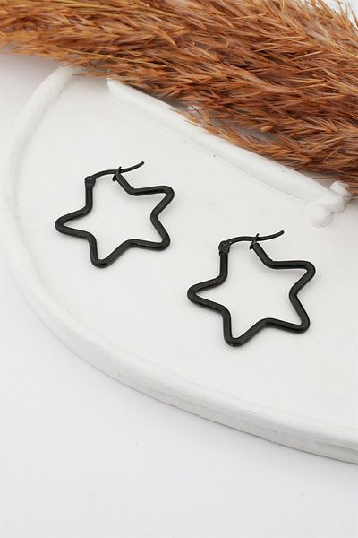 By Zeyna Aksesuar Women's 316l Stainless Steel Basic Geometric 4 Cm Star Model Earrings