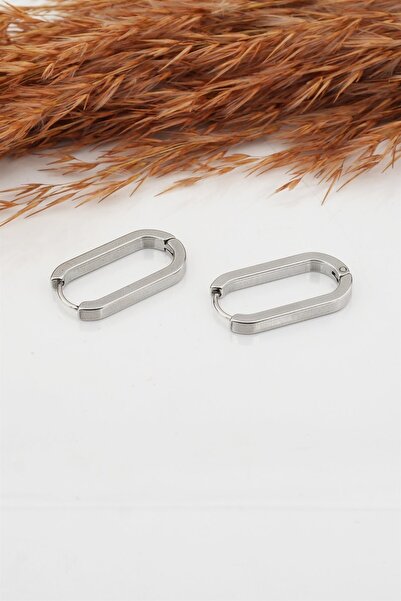 By Zeyna Aksesuar Kadın 316l Paslanmaz Çelik Basic Geometrik 2.5 Cm Elips Moldel Klipsli Küpe