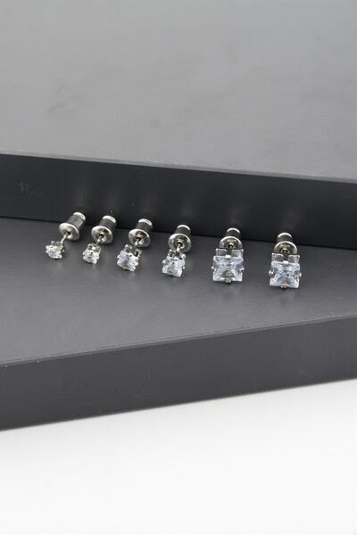 By Zeyna Aksesuar طقم أقراط نسائي مكون من 6 قطع من حجر الزركون الأساسي 3 مقاس...