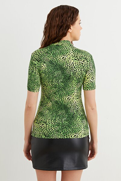 Bipantolon Дамски боди с къс ръкав и леопардов принт в зелено