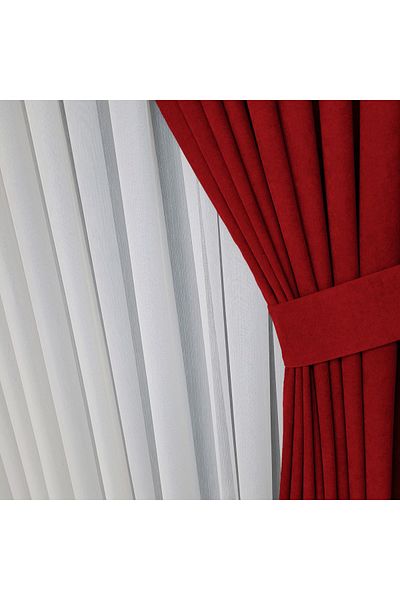 Yuka Diamond Double Wing Red Velvet Textured Sparse Pleated Plain Island Background Curtain Sade100 X 250