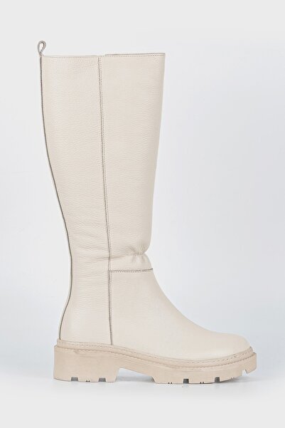 TUNAELLİ Kadın Bej Hakiki Doğal Deri 35-41 Numara Çizme