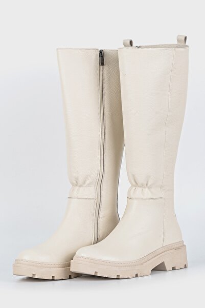 TUNAELLİ Kadın Bej Hakiki Doğal Deri 35-41 Numara Çizme