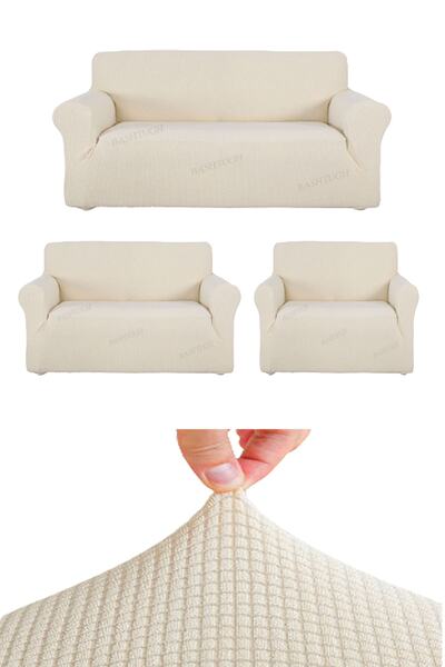 BASHTUGH TİCARET Husa pentru scaun, canapea, pat extensibil, elastică, model Pitikare 3+2+1 Lycraikö321 Set