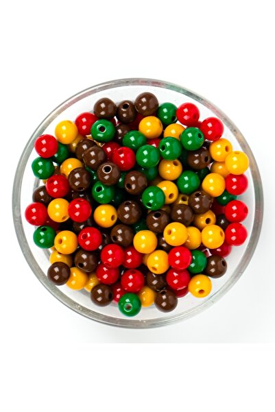 yfhobi 25 Gram - 8 Mm Sarı-kırmızı-yeşil- Kahve Renk, Yuvarlak Plastik Boncuk...