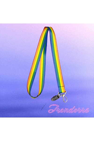 Trenderrs سلسلة مفاتيح منقوشة بألوان قوس قزح وبطاقة الاسم وحزام للرقبة للهاتف...