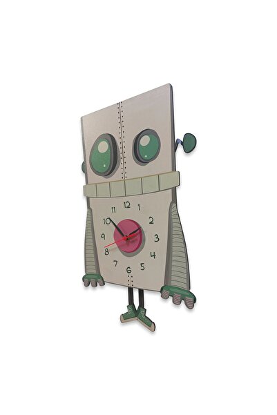 CajuArt Wooden Swinging Pendulum Robot Man Kids Room Wall Clock