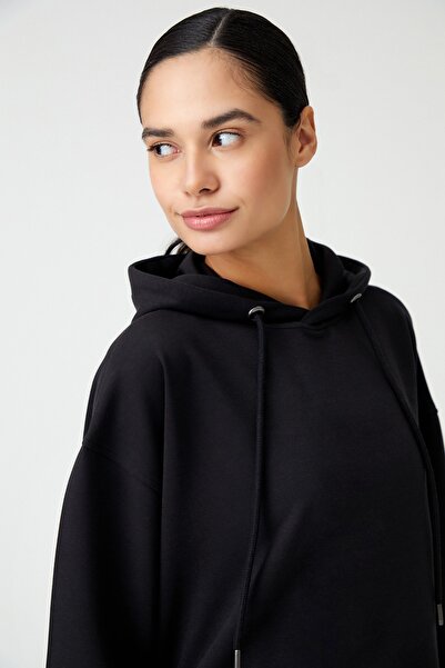 Los Ojos Černá mikina s kapucí z měkké textury Cropped Sweat