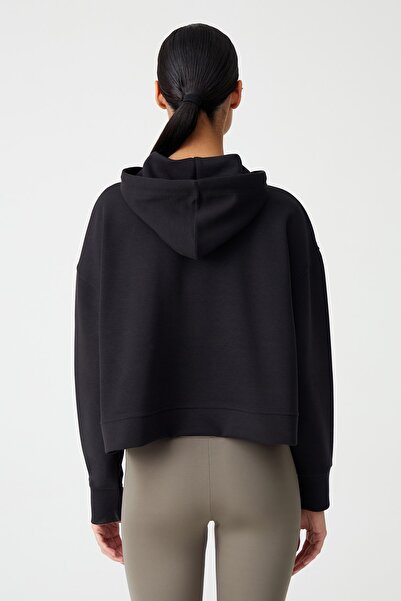 Los Ojos Černá mikina s kapucí z měkké textury Cropped Sweat