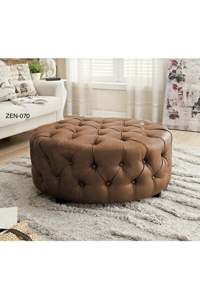 EMBA LUXURY Chester 80cm Lik Kapitoneli Yuvarlak Oval Puf (benç) Orta Sehpa