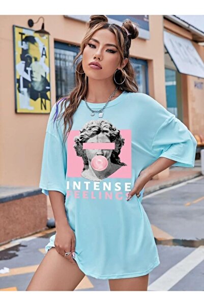 AFROGİYİM Women's Feelings Printed Oversize T-shirt