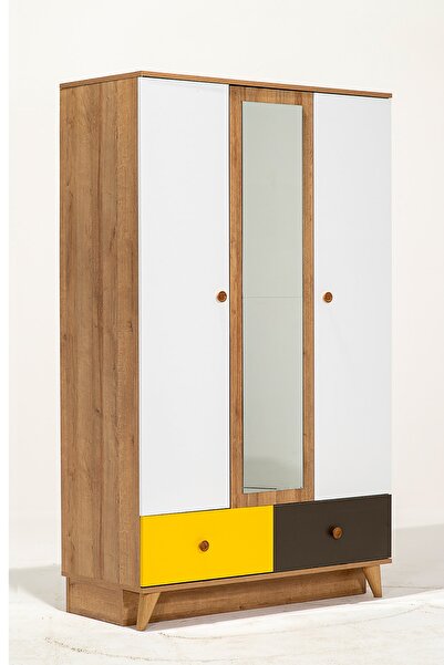 MOBETTO Loft Genç Çocuk Odası Gardırop - 3 Kapaklı Gardırop Mavi