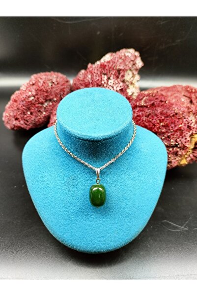 DOĞAL TAŞ CENNETİ Yeşim Doğal Taş Kolye Ucu (sertifikalı) (47 Cm Zincir Dahil)
