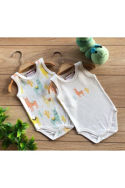 Renkli Puset 2-Piece Organic Cotton Snap-On Baby Strap Bodysuit Set Llama