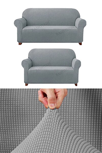 BASHTUGH TİCARET غطاء أريكة مطاطي قابل للتمدد وقابل للغسل بنمط مربع غطاء أريكة سرير 3+2 غطاء أريكة Li.