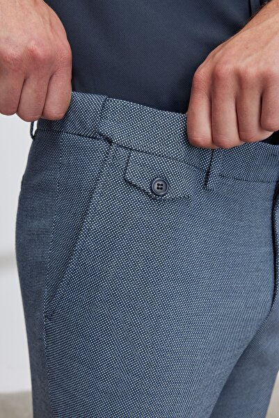 ALTINYILDIZ CLASSICS Férfi sötétkék karcsú szabású, vékony szabású, fűzős mintás rugalmas nadrág elasztikus derékkal