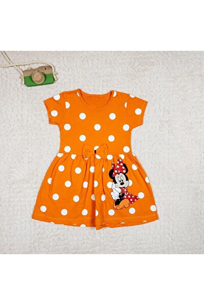 Momikon Kız Çocuk Minnie Mouse Baskılı Kısa Kollu Pamuklu Elbise
