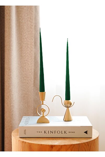 The Mia Iconic Khaki Şamdan Mum 2li Set 26 Cm