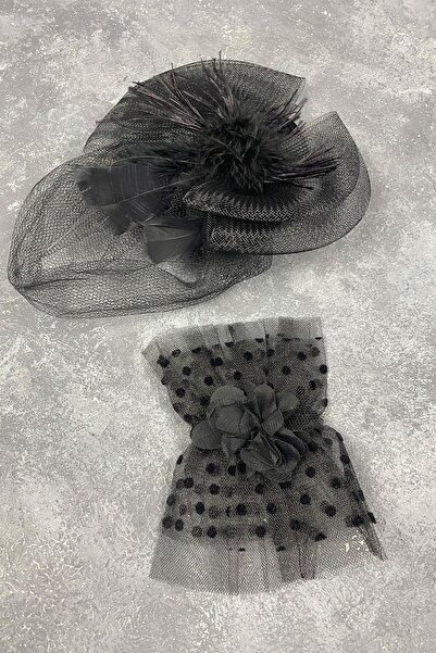 FdayAksesuar Accesoriu de mireasă, pălărie neagră din voal pentru nuntă, acce...