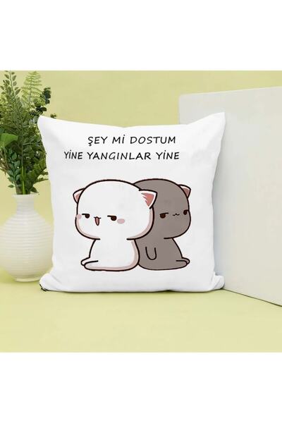 GünayStore Lucru sau prieten din nou Focuri din nou scris Mochi Cat Printed Perna