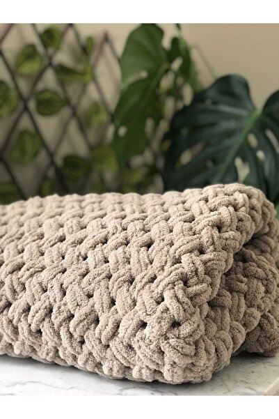 Missworble El Örmesi Yün Battaniye Hasır Desenli Vizon 80 X 150 Cm