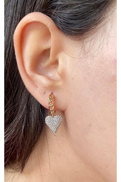 CB store Heart Patterned Jewelled Steel Earrings