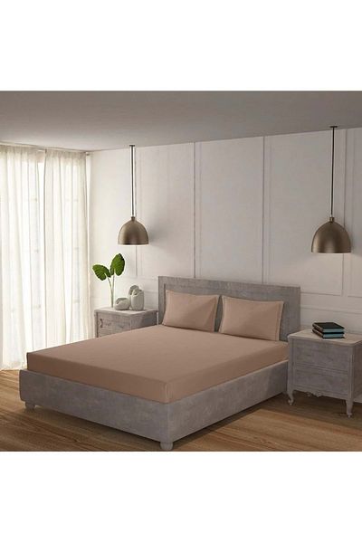 Romans Luxury Elastic Combed Cotton Bed Sheet 180x200cm Cappuccino Color