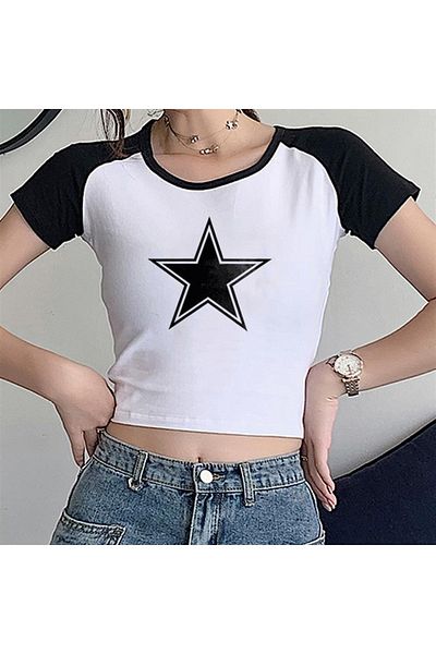 Touz Λευκό Crop Eysa Retro Star Printed Raglan μανίκι