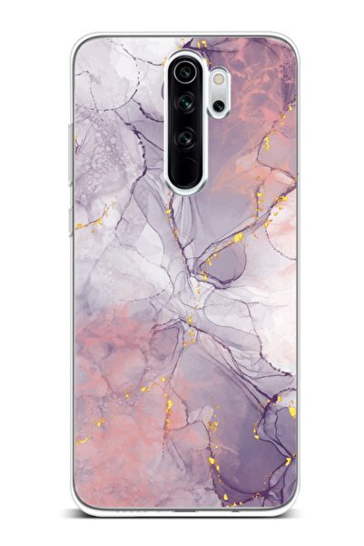 Powerfox Xiaomi Note 8 Pro Uyumlu Pembe Granit Desen Şeffaf Telefon Kılıfı