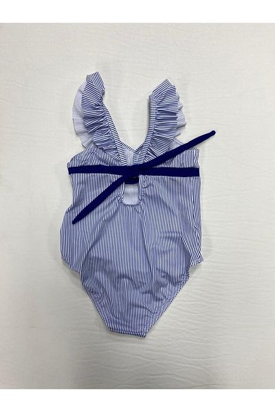 Kom Ruffle Detailed Striped Girls' Swimsuit