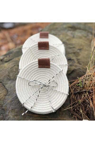 karelim home 6 قطع قاعدة أكواب من حبل الجوت الأبيض 15x15