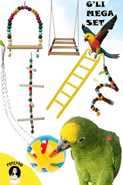 PAMEPAW Muhabbet Kuşu Ve Papağan Kuşlar Için Mega Salıncak Oyuncak Seti 6'lı