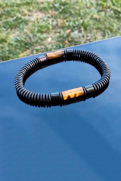 TREND COLLECTİON Tiger Eye And Hematite Natural Stone Adjustable Black Men's Bracelet