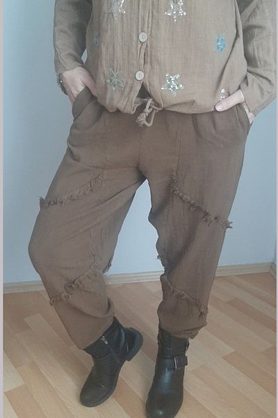 AYASOFYA OTANTIK Women's Brown Piece Tasseled Ethnic Authentic Shalwar