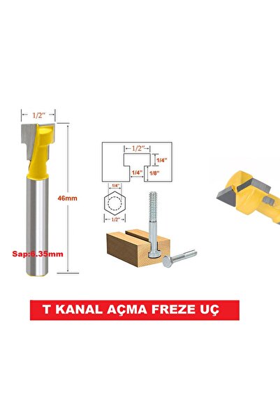 CEKSAN T Freze Ahşap Ucu T Yuva- Civata- Somun Kanalı Açma Sap 6.35mm