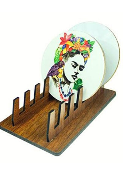 usin حامل قاعدة أكواب خشبي مزخرف مكون من 6 قطع