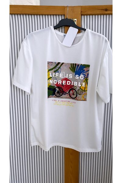 SEDA FİDAN Ανάγλυφο γραμμένο T-Shirt Ecru
